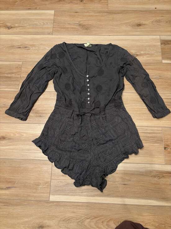 Sea Gypsies Pants - Sea Gypsies Drifter Embroidered Boho Long Sleeve Romper Gray Size L